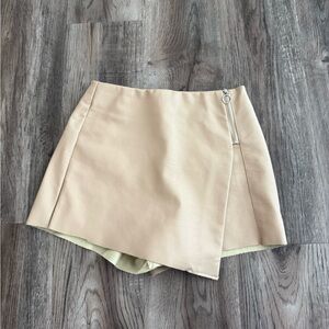 Tan Faux Leather Skort Wrap Style Zip Detail Size Small